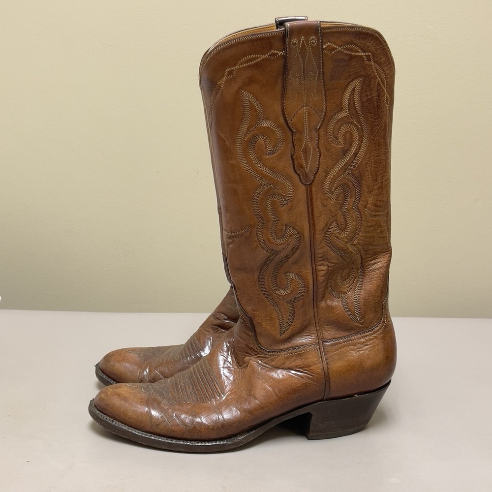 Vintage SAS Bootmaker Cowboy Boots Men 9B Brown Leather Western Rodeo Shoes‎ USA - Picture 3 of 16